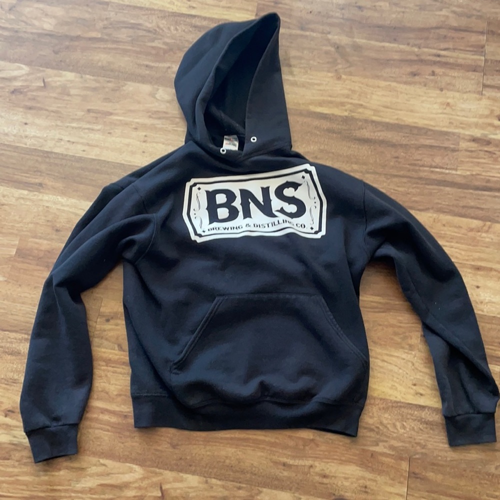 Jerzees hoodie with large distillery logo